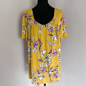 Lane Bryant Floral Short Flutter Sleeve Top Blouse - Gold Yellow - Size 16